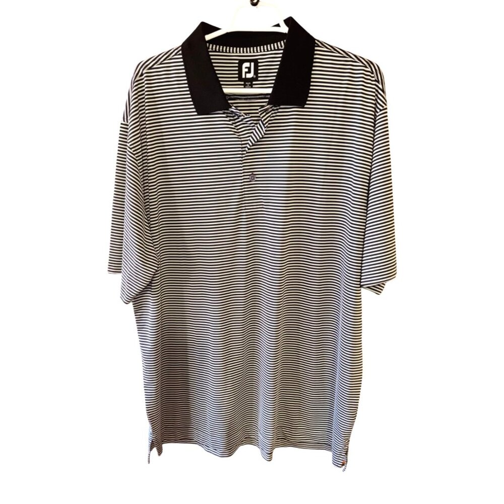 FootJoy ProDry Performance Lisle Stripe Polo Black White Striped Shirt XXL Golf